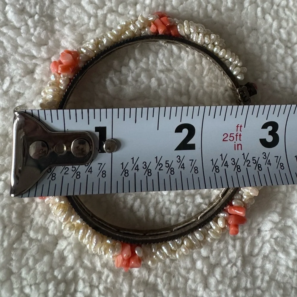 Antique Angel Skin Coral Freshwater Pearl Signed Estate Bracelet